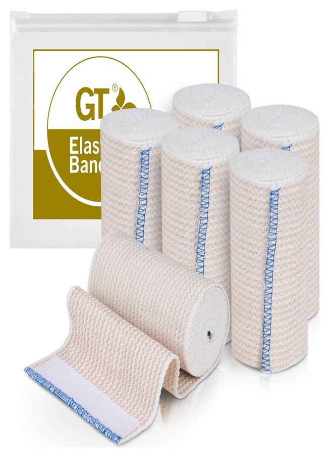 GT Premium Elastic Bandage Wrap (4" 6 Pack) - Hook & Loop Fasteners at Both Ends - Latex Free Hypoallergenic Compression Roll - Reusable Bandages for Waist, Legs, Elbow & Knee Wrap - Image 1